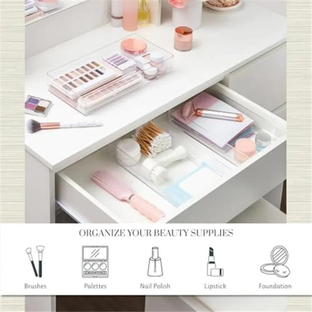 Clear Drawer Organizer Set 3 Piece Stackable Makeup Vanity Desk Storage Bins